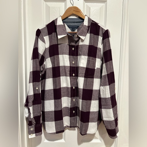 NWT Tommy Hilfiger Burgundy and White Checkered Shirt L MSRP 69.50 - Picture 2 of 10